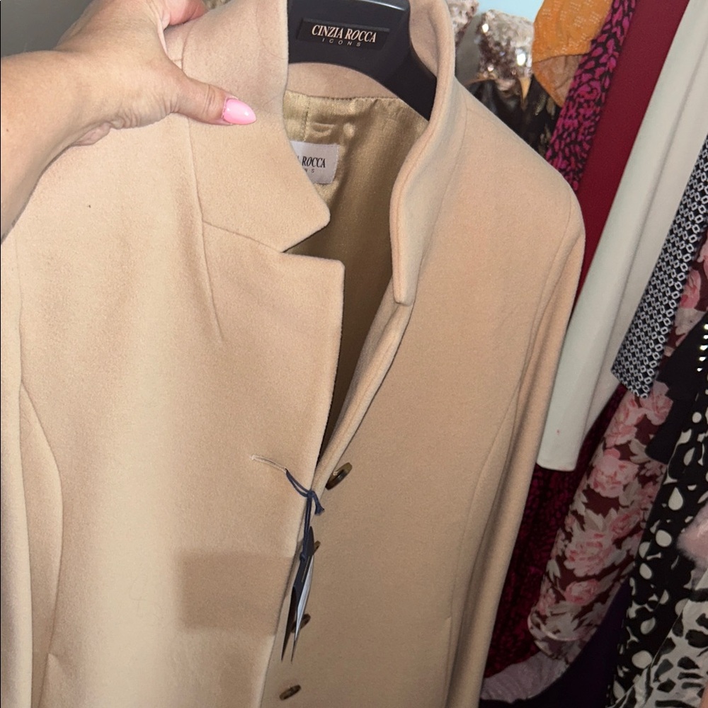 NWT Cinzia Rocca Icons Taupe Wool Cashmere Coat Italy Minimalist Size 12 - Picture 11 of 14